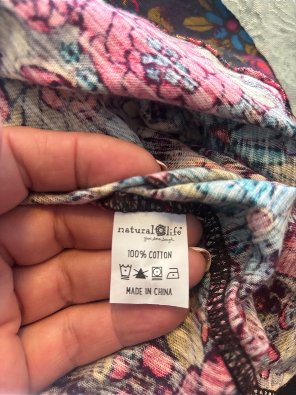 NATURAL LIFE MULTICOLORED FLORAL COTTON BUTTON DOWN DRESS DRAW STRING INSIDE NWT - Picture 10 of 10